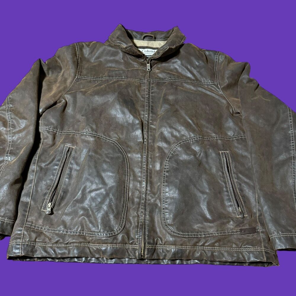 Columbia Heavyweight Zip Up Bomber Jacket Mens Large Brown Classic Coat